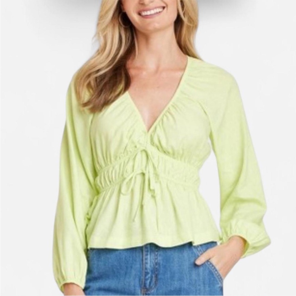 Universal Thread Lime Green Puff Sleeve Peasant Top
